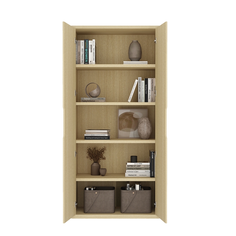 Rivington Modern Bookcase Cabinet in Natural Oak (5-Shelf) - Set of 2