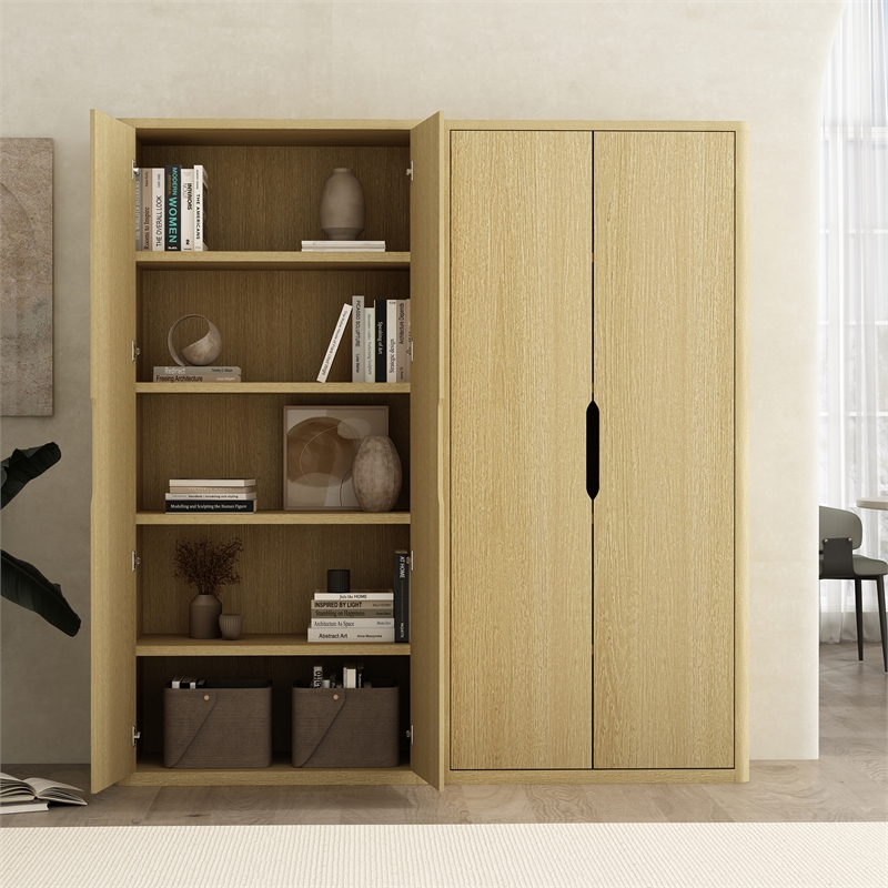 Rivington Modern Bookcase Cabinet in Natural Oak (5-Shelf) - Set of 2