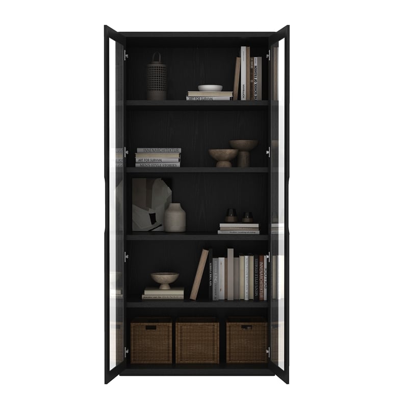 Rivington Modern Bookcase Cabinet in Black (5-Shelf) - Set of 2