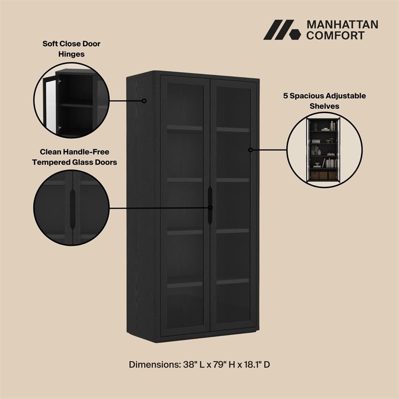 Rivington Modern Bookcase Cabinet in Black (5-Shelf) - Set of 2