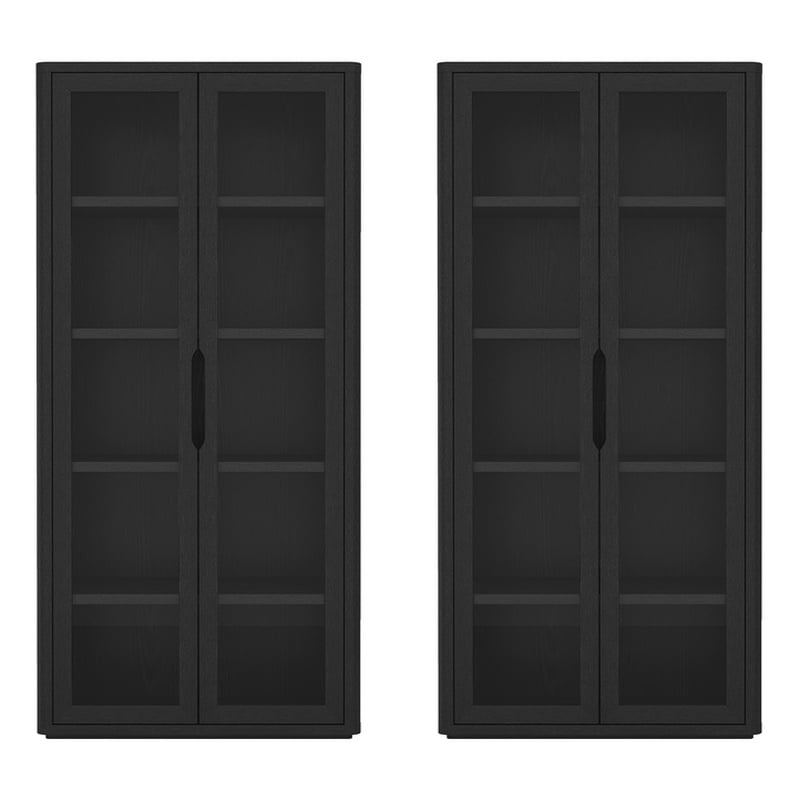 Rivington Modern Bookcase Cabinet in Black (5-Shelf) - Set of 2