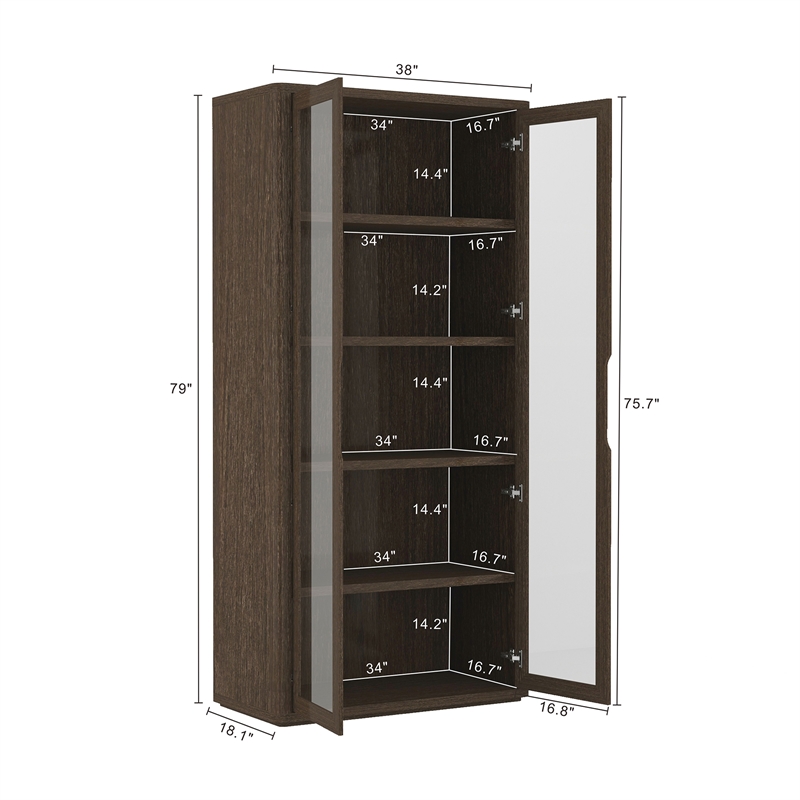 Rivington Modern Bookcase Cabinet in Walnut (5-Shelf) - Set of 2