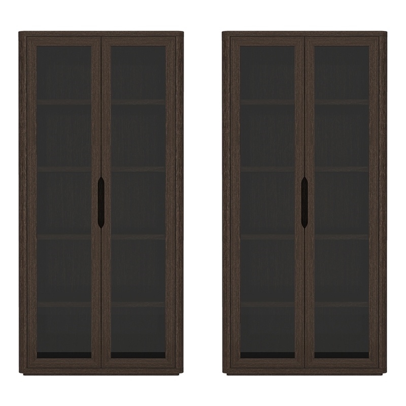 Rivington Modern Bookcase Cabinet in Walnut (5-Shelf) - Set of 2