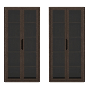 Rivington Modern Bookcase Cabinet in Walnut (5-Shelf) - Set of 2