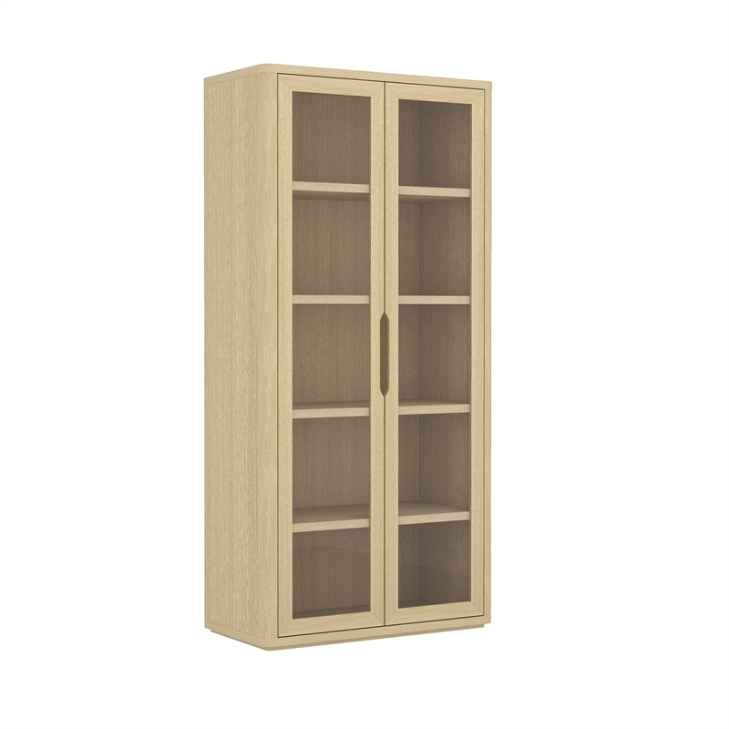 Rivington Modern Bookcase Cabinet in Natural Oak (5-Shelf) - Set of 2
