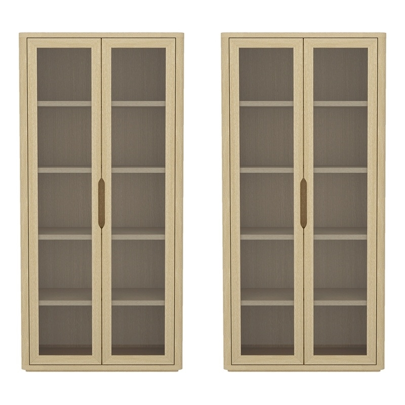 Rivington Modern Bookcase Cabinet in Natural Oak (5-Shelf) - Set of 2