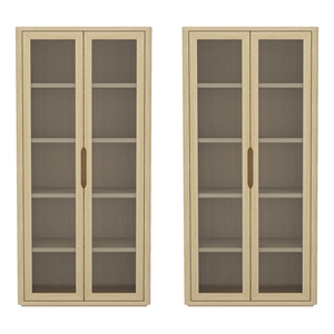 Rivington Modern Bookcase Cabinet in Natural Oak (5-Shelf) - Set of 2