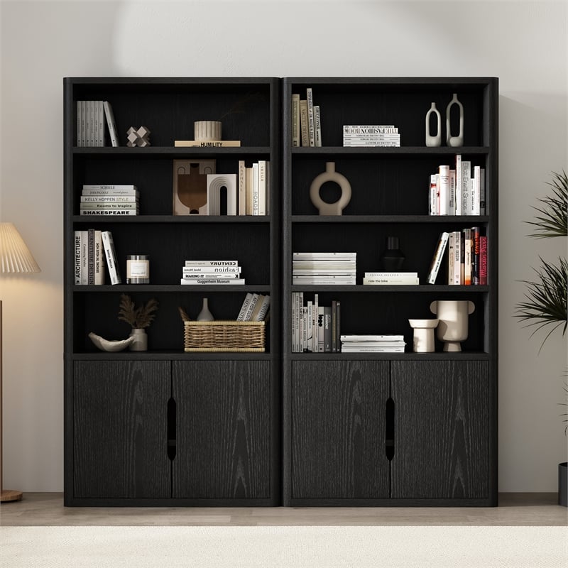 Rivington Modern Bookcase Cabinet in Black (4-Shelf) - Set of 2