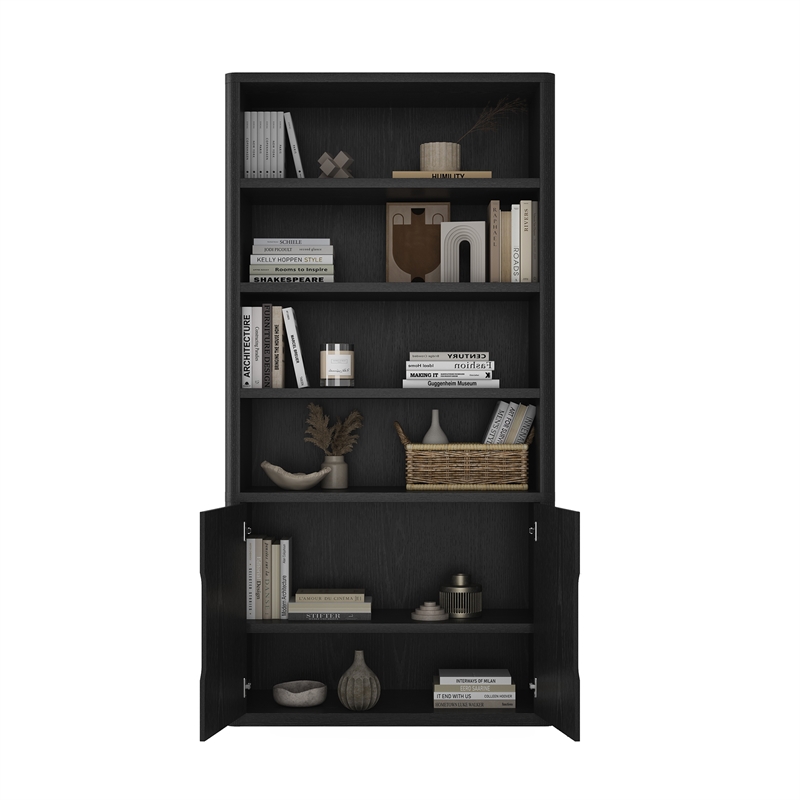Rivington Modern Bookcase Cabinet in Black (4-Shelf) - Set of 2
