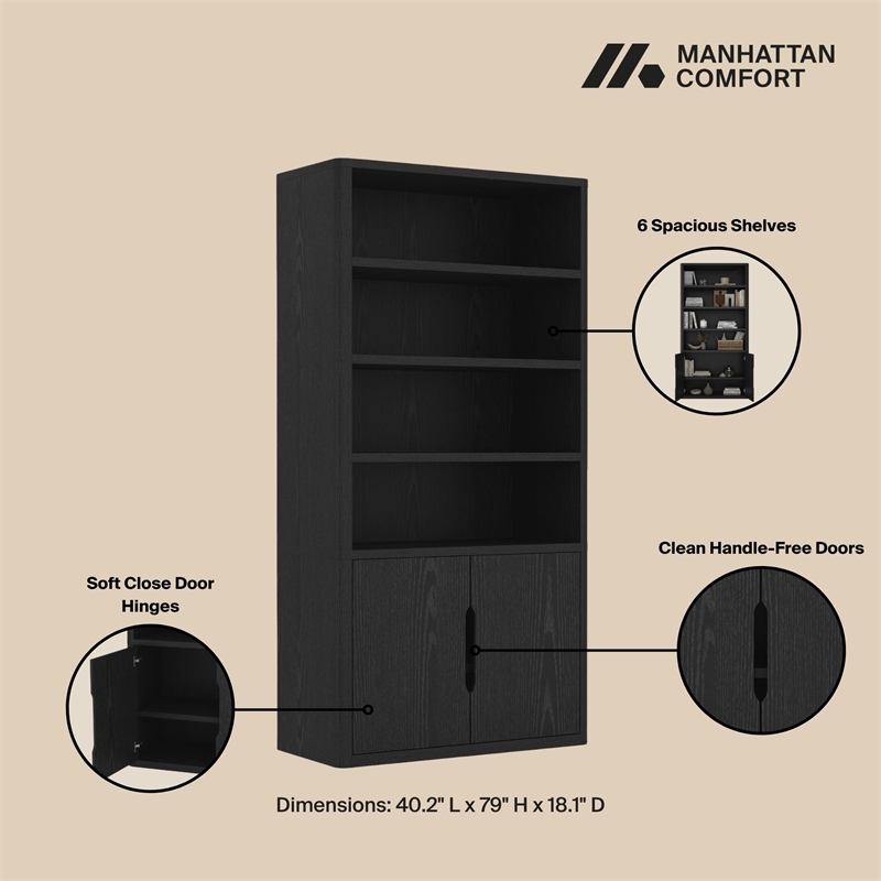 Rivington Modern Bookcase Cabinet in Black (4-Shelf) - Set of 2