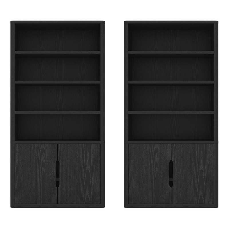 Rivington Modern Bookcase Cabinet in Black (4-Shelf) - Set of 2