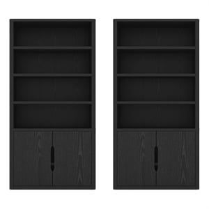 Rivington Modern Bookcase Cabinet in Black (4-Shelf) - Set of 2