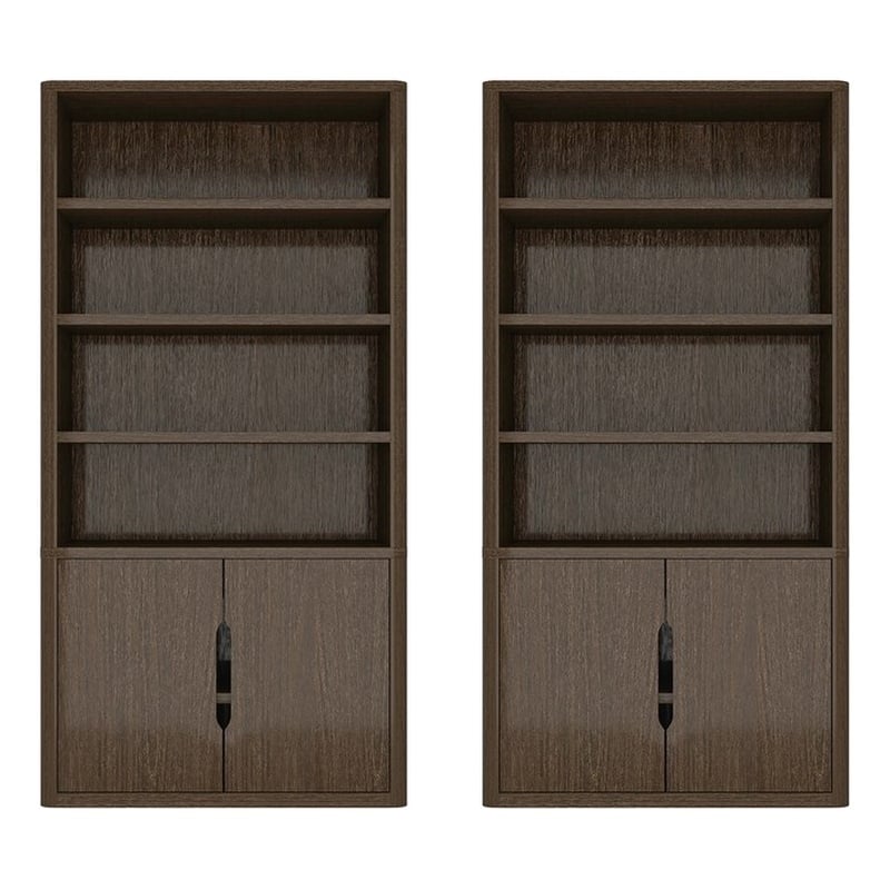 Rivington Modern Bookcase Cabinet in Walnut (4-Shelf) - Set of 2