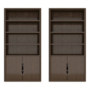 Rivington Modern Bookcase Cabinet in Walnut (4-Shelf) - Set of 2