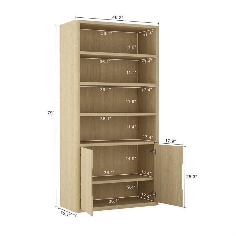 Rivington Modern Bookcase Cabinet in Natural Oak (4-Shelf) - Set of 2