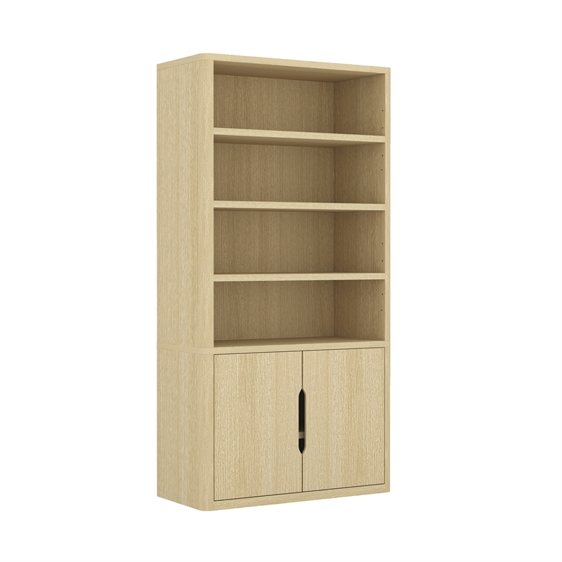 Rivington Modern Bookcase Cabinet in Natural Oak (4-Shelf) - Set of 2