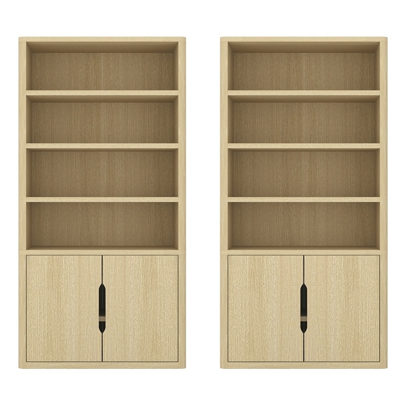 Rivington Modern Bookcase Cabinet in Natural Oak (4-Shelf) - Set of 2