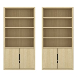 Rivington Modern Bookcase Cabinet in Natural Oak (4-Shelf) - Set of 2
