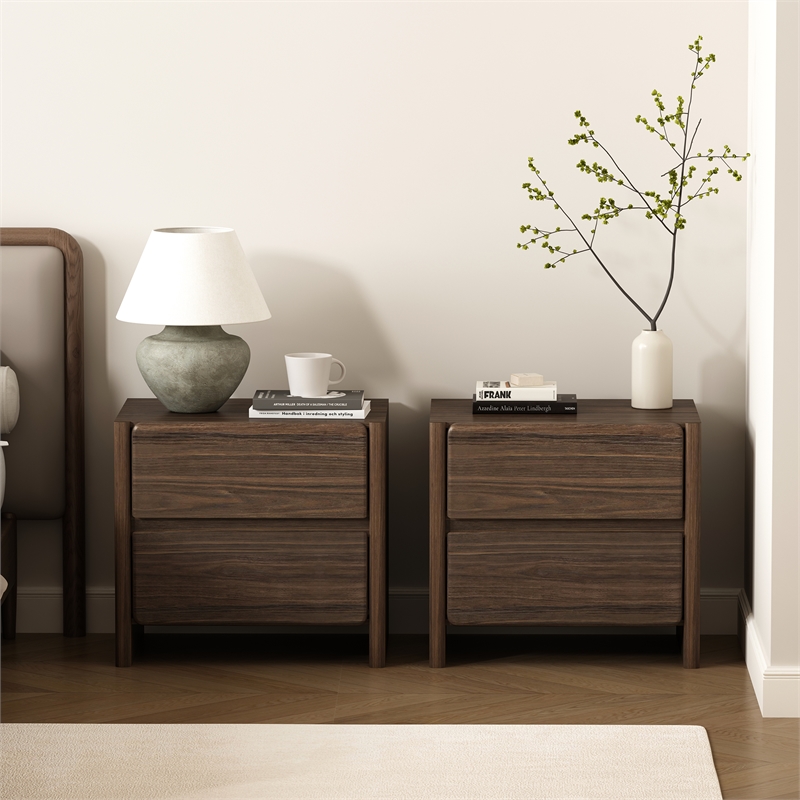 Linda Modern Nightstand in Walnut Brown (2-Drawer) - Set of 2