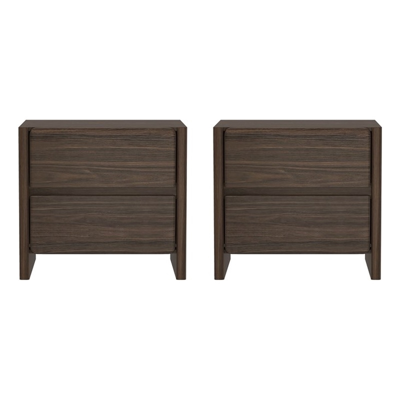 Linda Modern Nightstand in Walnut Brown (2-Drawer) - Set of 2