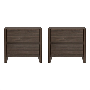 Linda Modern Nightstand in Walnut Brown (2-Drawer) - Set of 2