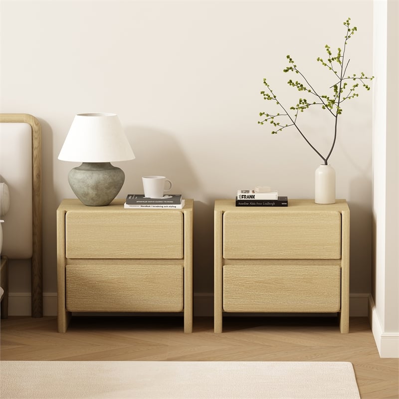 Linda Modern Nightstand in Natural Oak (2-Drawer) - Set of 2