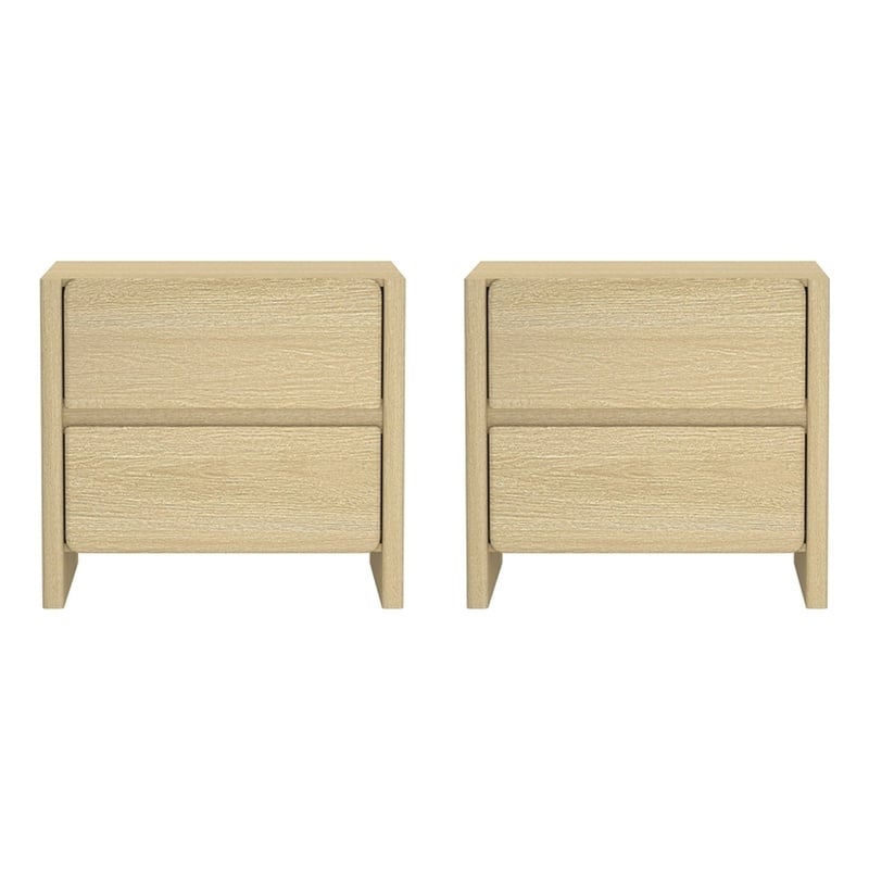 Linda Modern Nightstand in Natural Oak (2-Drawer) - Set of 2