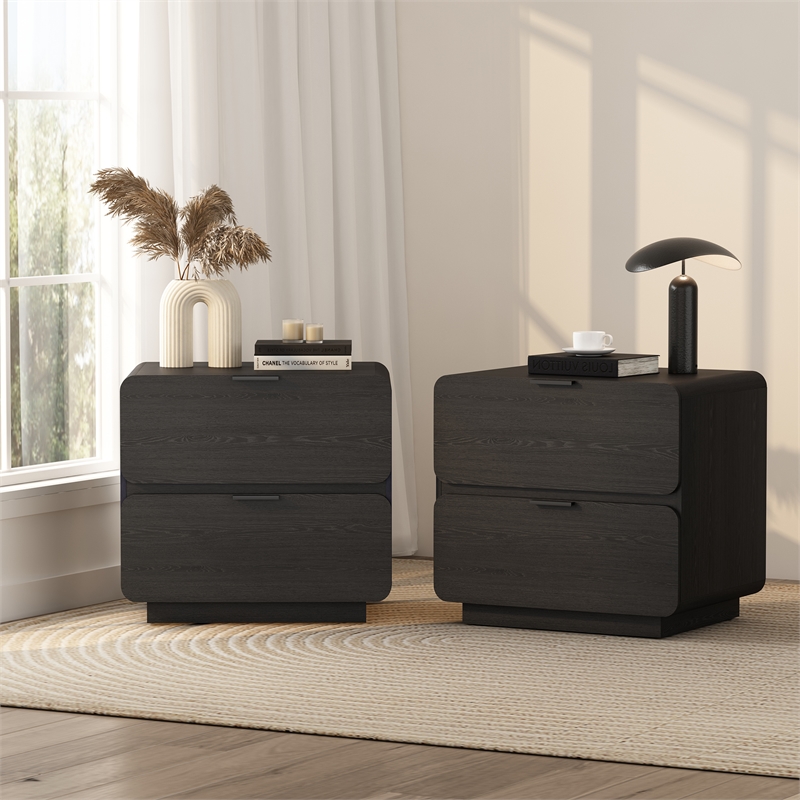 Chrystie Contemporary Modern Nightstand in Black (2-Drawer) - Set of 2