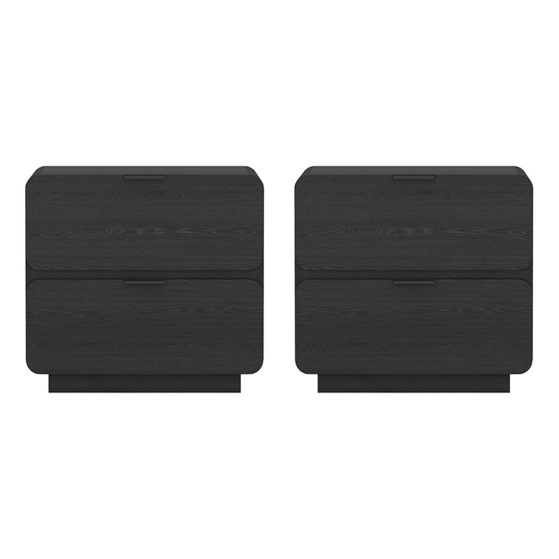 Chrystie Contemporary Modern Nightstand in Black (2-Drawer) - Set of 2
