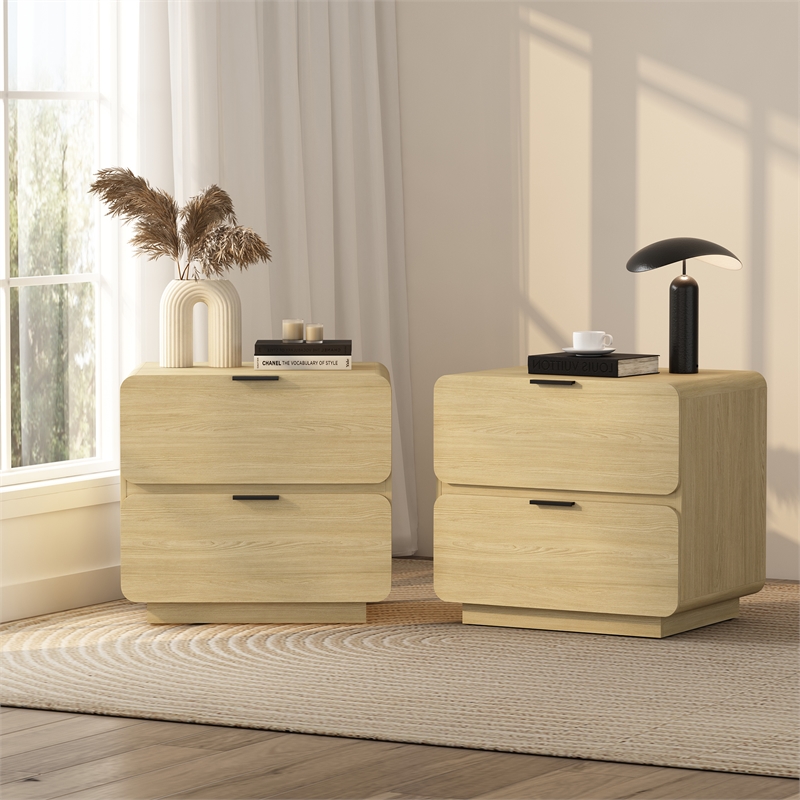 Chrystie Contemporary Modern Nightstand in Natural (2-Drawer) - Set of 2
