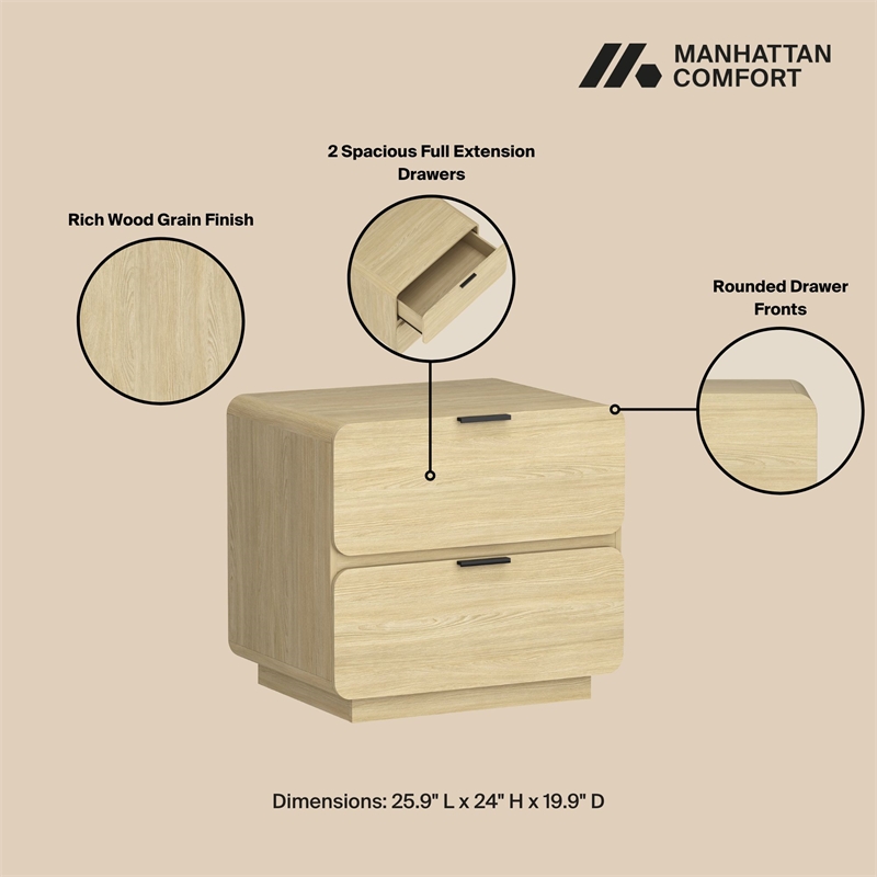 Chrystie Contemporary Modern Nightstand in Natural (2-Drawer) - Set of 2