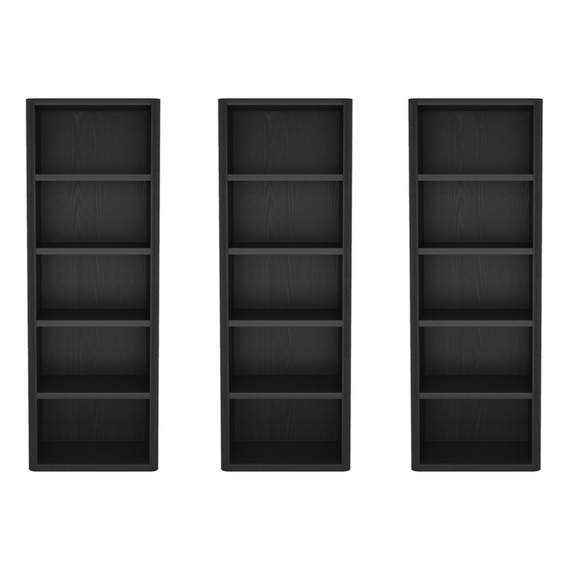 Rivington Modern Open Bookcase in Black (5-Shelf) - Set of 3