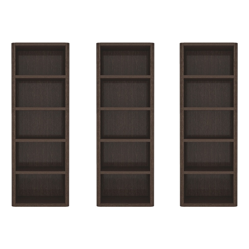 Rivington Modern Open Bookcase in Dark Walnut (5-Shelf) - Set of 3
