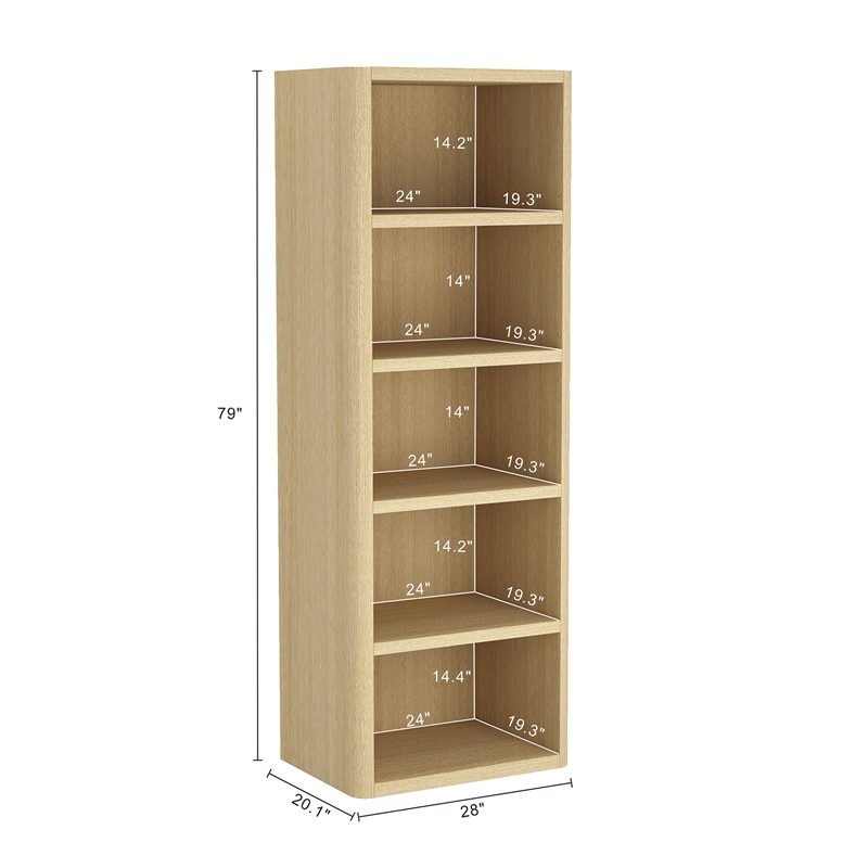 Rivington Modern Open Bookcase in Natural Oak (5-Shelf) - Set of 3