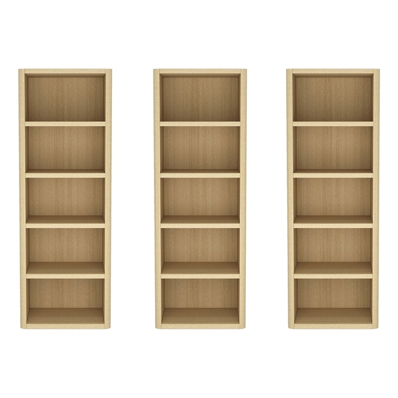 Rivington Modern Open Bookcase in Natural Oak (5-Shelf) - Set of 3