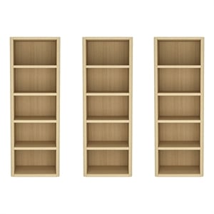 Rivington Modern Open Bookcase in Natural Oak (5-Shelf) - Set of 3