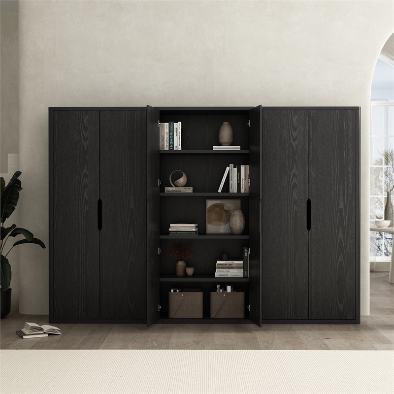 Rivington Modern Bookcase Cabinet in Black (5-Shelf) - Set of 3