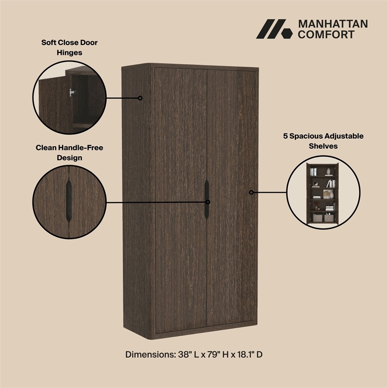 Rivington Modern Bookcase Cabinet in Walnut (5-Shelf) - Set of 3