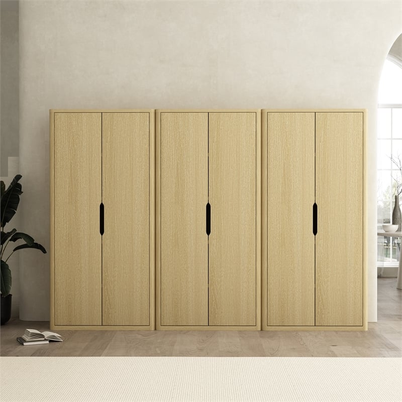 Rivington Modern Bookcase Cabinet in Natural Oak (5-Shelf) - Set of 3