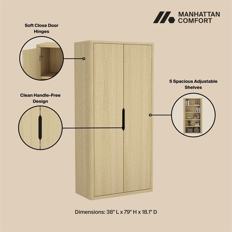 Rivington Modern Bookcase Cabinet in Natural Oak (5-Shelf) - Set of 3