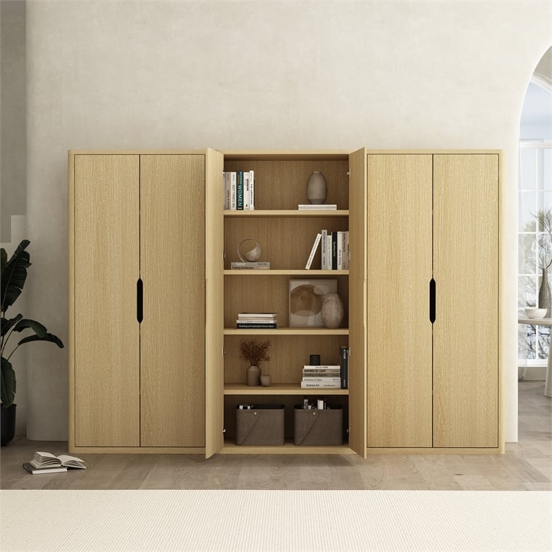 Rivington Modern Bookcase Cabinet in Natural Oak (5-Shelf) - Set of 3