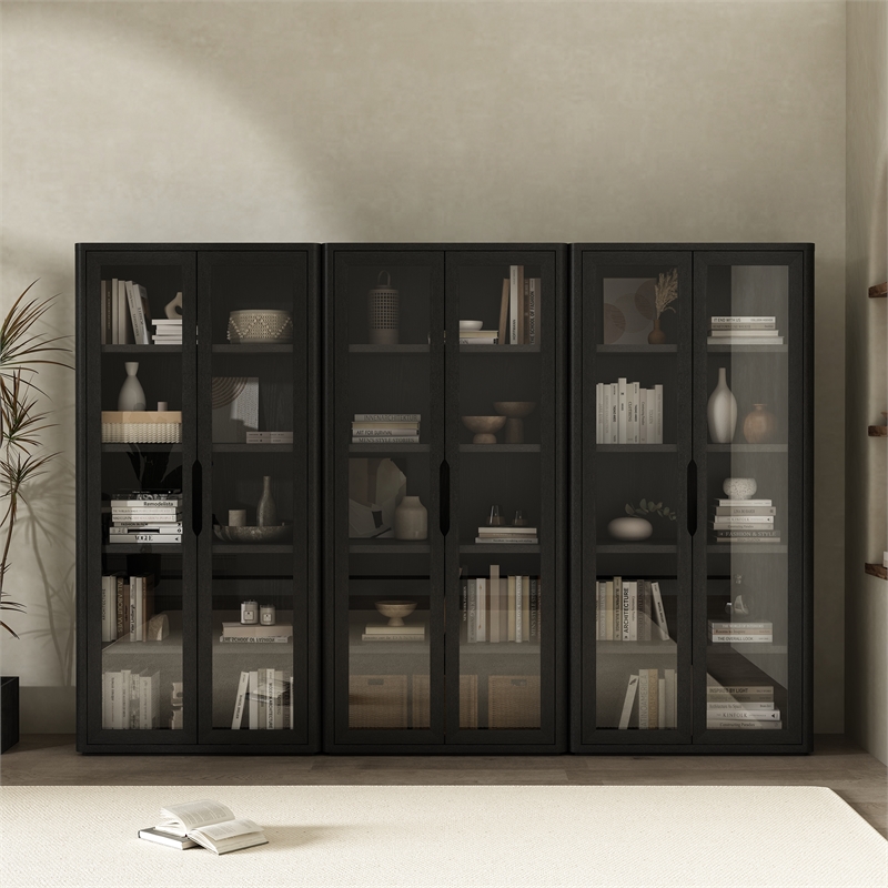 Rivington Modern Bookcase Cabinet in Black (5-Shelf) - Set of 3