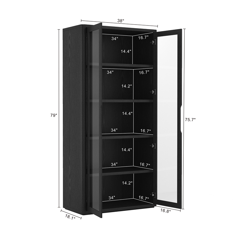 Rivington Modern Bookcase Cabinet in Black (5-Shelf) - Set of 3