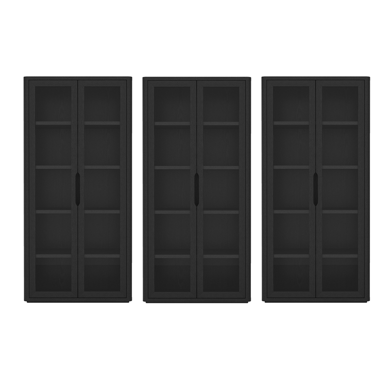 Rivington Modern Bookcase Cabinet in Black (5-Shelf) - Set of 3