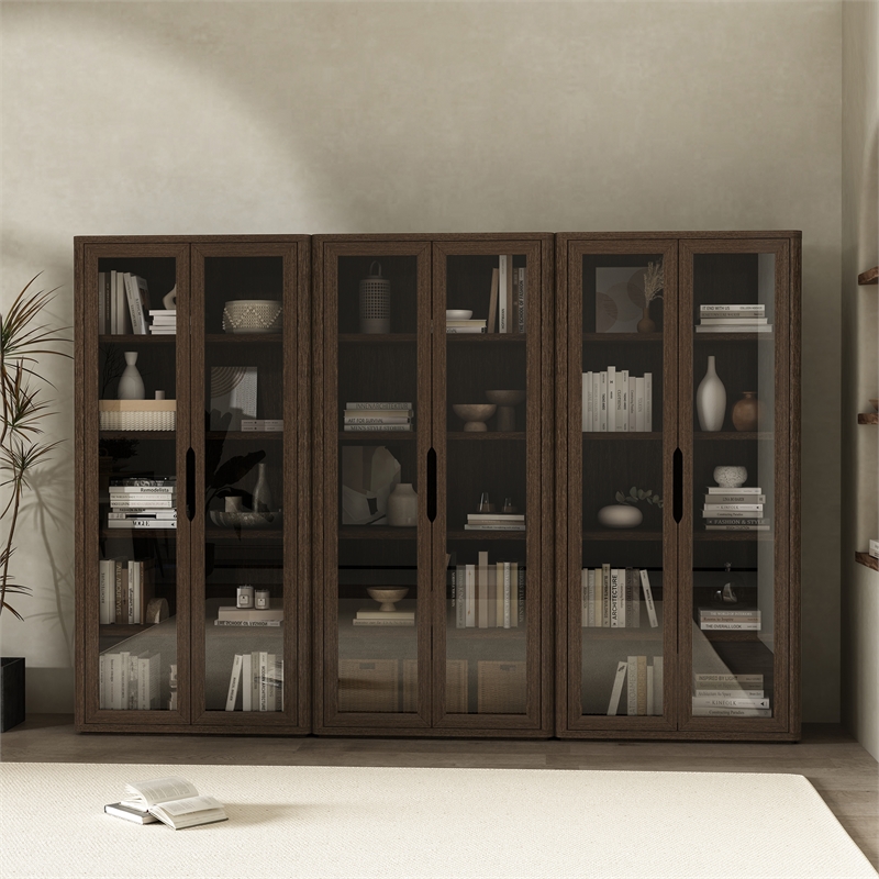 Rivington Modern Bookcase Cabinet in Walnut (5-Shelf) - Set of 3
