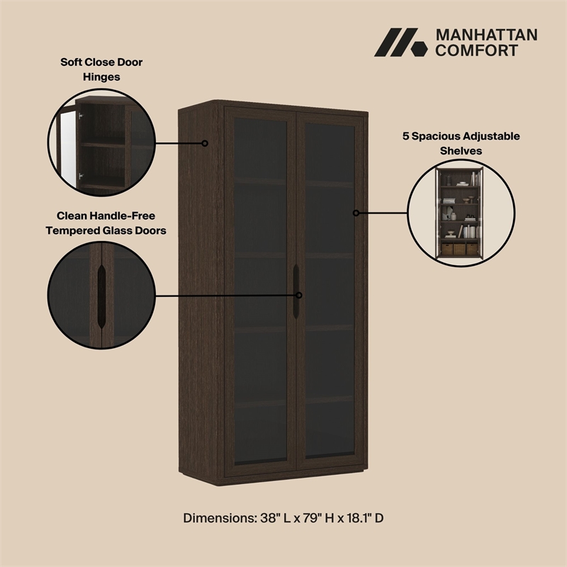 Rivington Modern Bookcase Cabinet in Walnut (5-Shelf) - Set of 3
