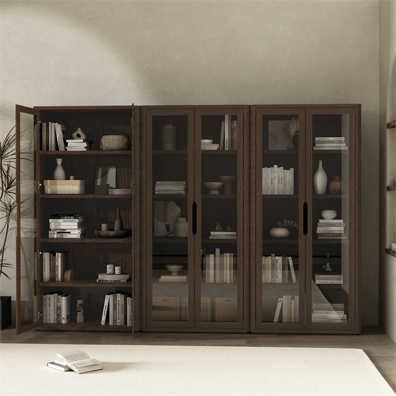 Rivington Modern Bookcase Cabinet in Walnut (5-Shelf) - Set of 3