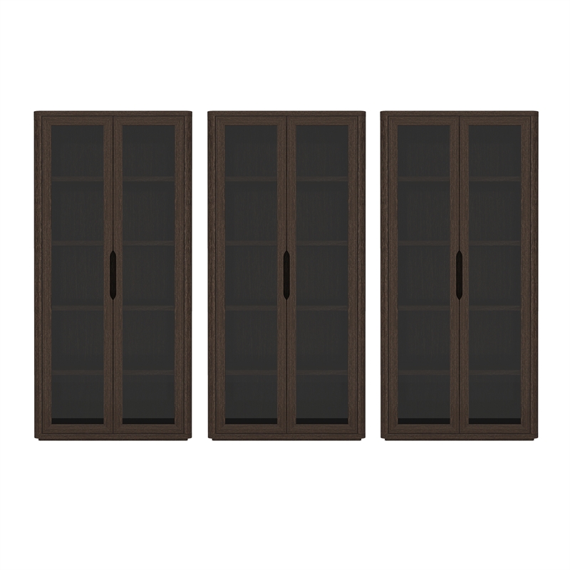 Rivington Modern Bookcase Cabinet in Walnut (5-Shelf) - Set of 3