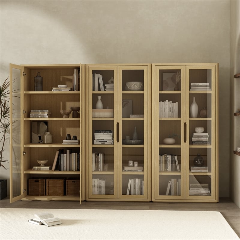 Rivington Modern Bookcase Cabinet in Natural Oak (5-Shelf) - Set of 3
