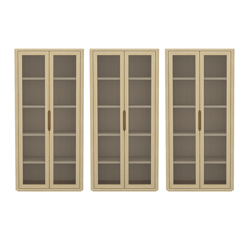 Rivington Modern Bookcase Cabinet in Natural Oak (5-Shelf) - Set of 3